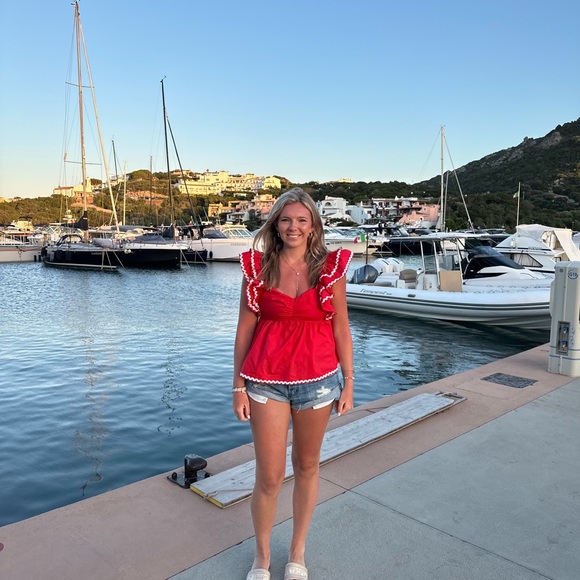 Red Ruffle Sleeve Top - Picture 3 of 4